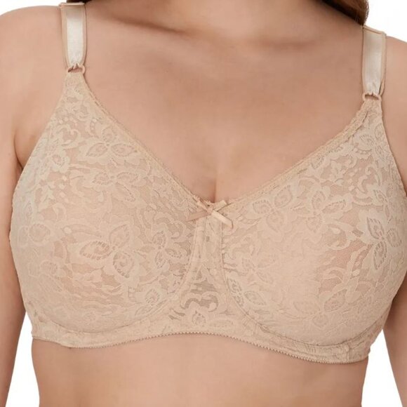 BALI Lace 'N Smooth Underwire Bra Nude 40D Floral Lined Bow Comfort U - Picture 1 of 12